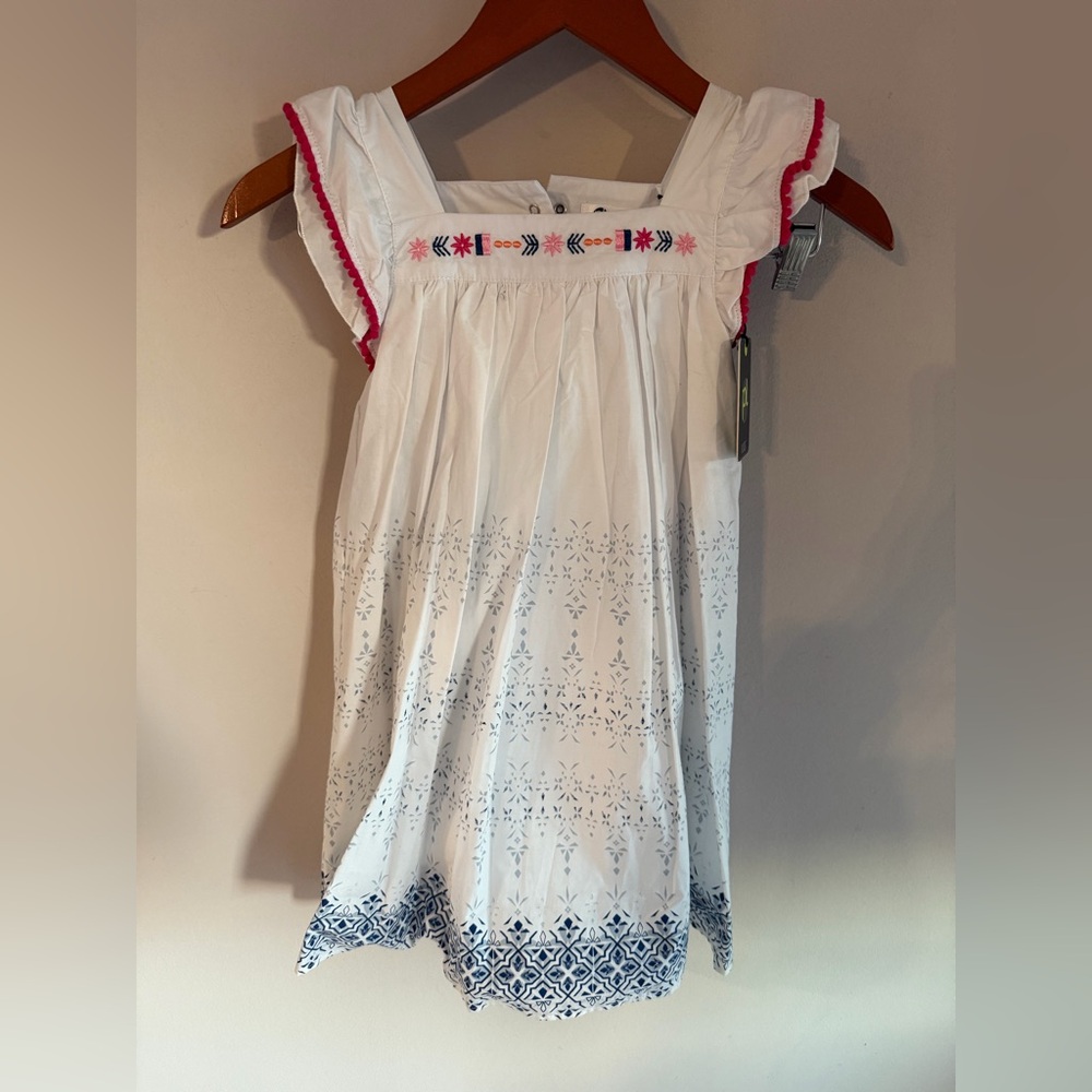 Petit Lem White Dress‎ with Blue and Red Embroidery nwt
